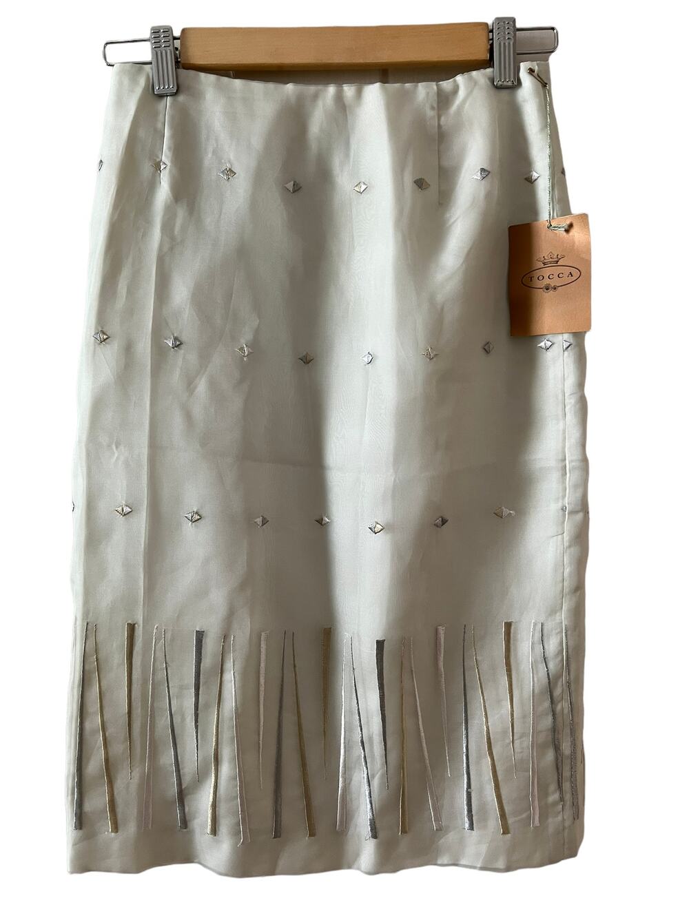 Vintage Tocca pale green silk organza embroidered skirt 4